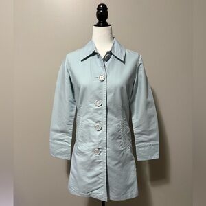Eddie Bauer Mid Length Button Down Trench Coat Light Blue